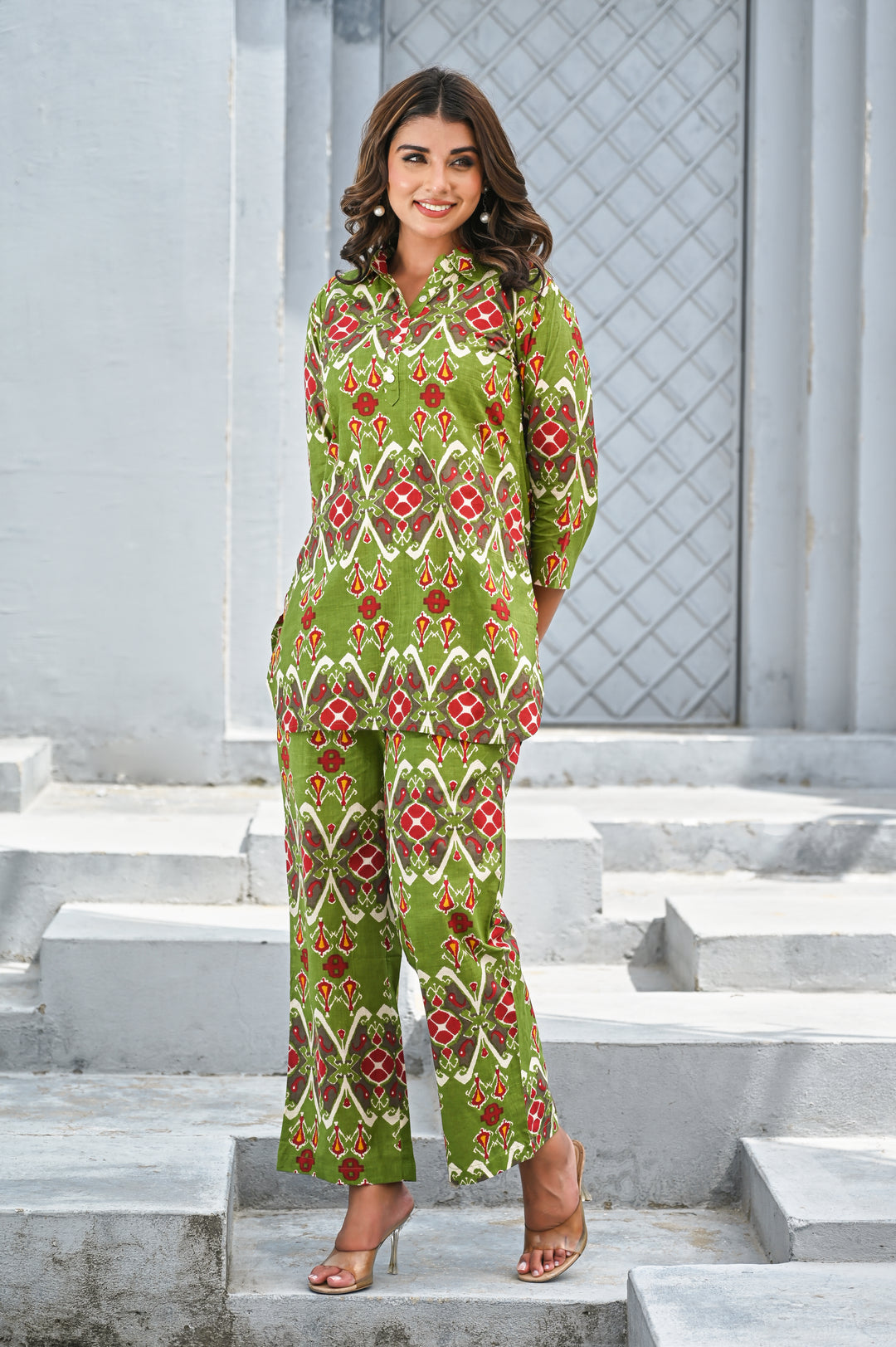 Green Floral Printed Cotton Co-ord Set for Women
