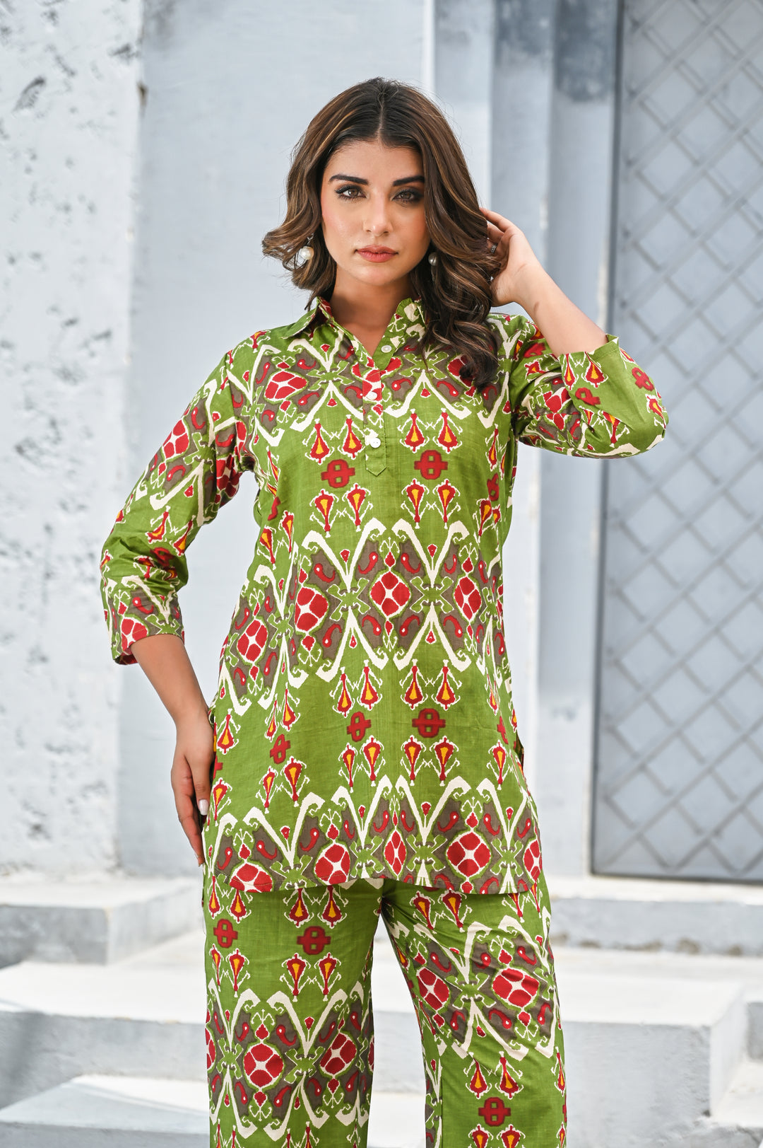 Green Floral Printed Cotton Co-ord Set for Women
