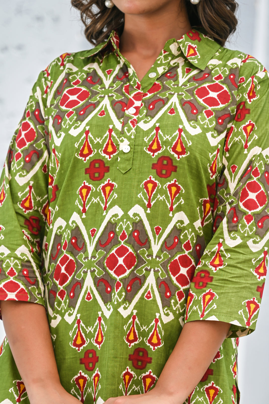 Green Floral Printed Cotton Co-ord Set for Women