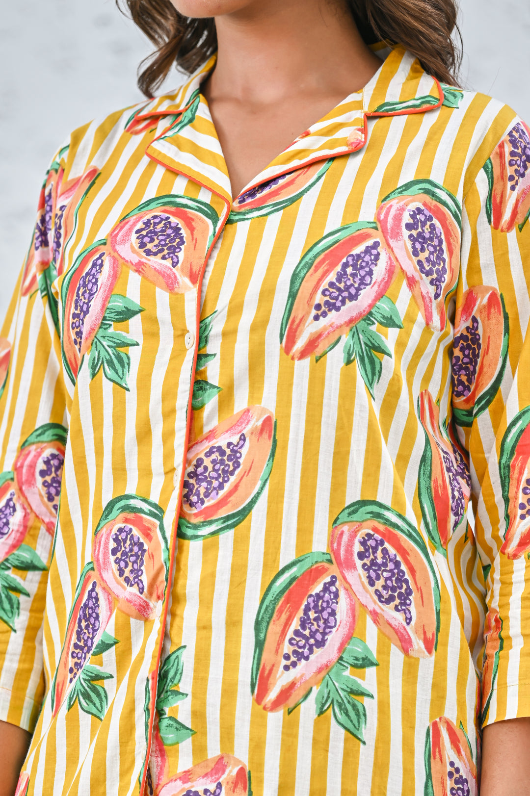 Women’s Yellow & White Stripe Papaya Print Co-ord Set