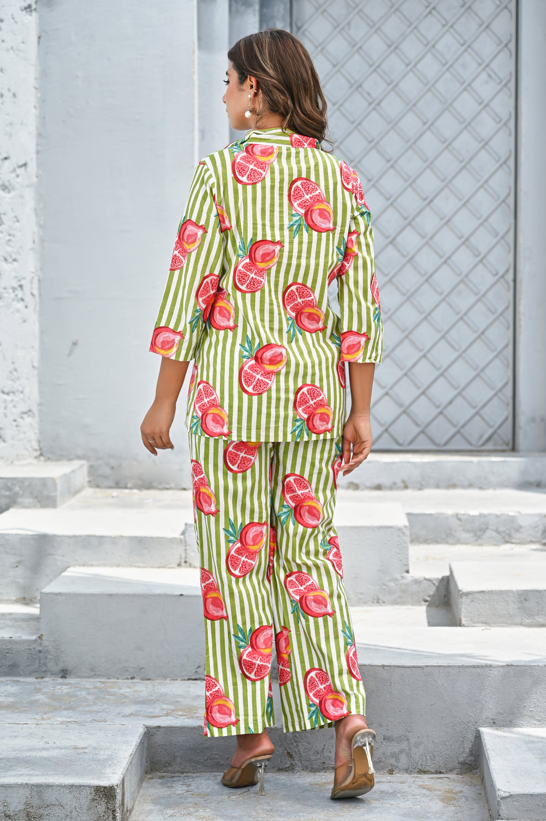 Women’s Yellow & White Stripe Papaya Print Co-ord Set