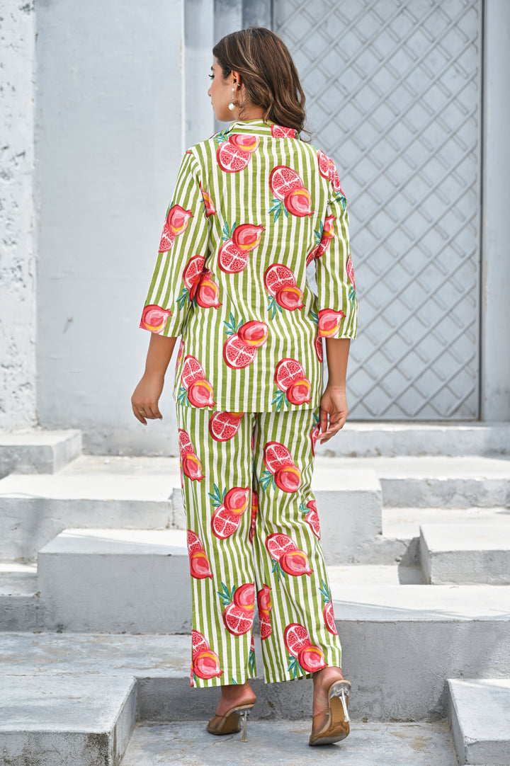 Women’s Yellow & White Stripe Papaya Print Co-ord Set