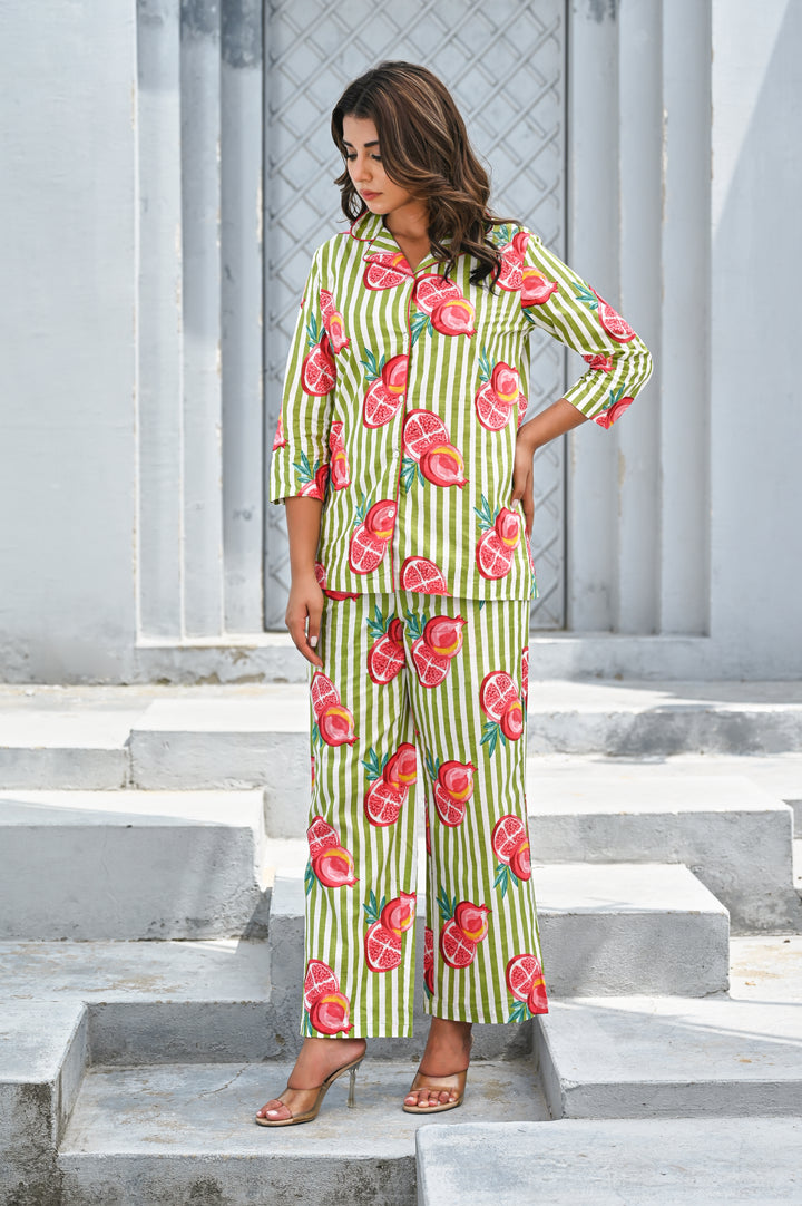 Women’s Green & Pink Pomegranate Print Co-ord Set