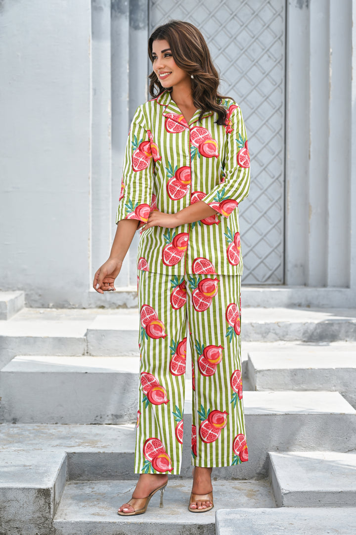 Women’s Green & Pink Pomegranate Print Co-ord Set