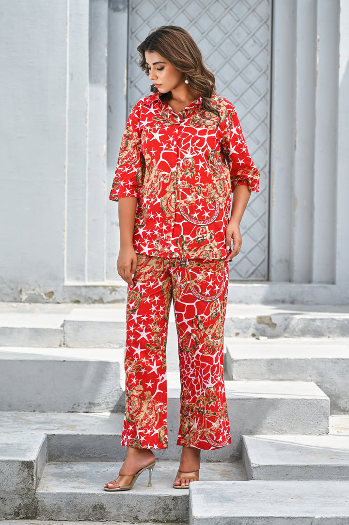 Women’s Red & Gold Baroque Print Co-ord Set