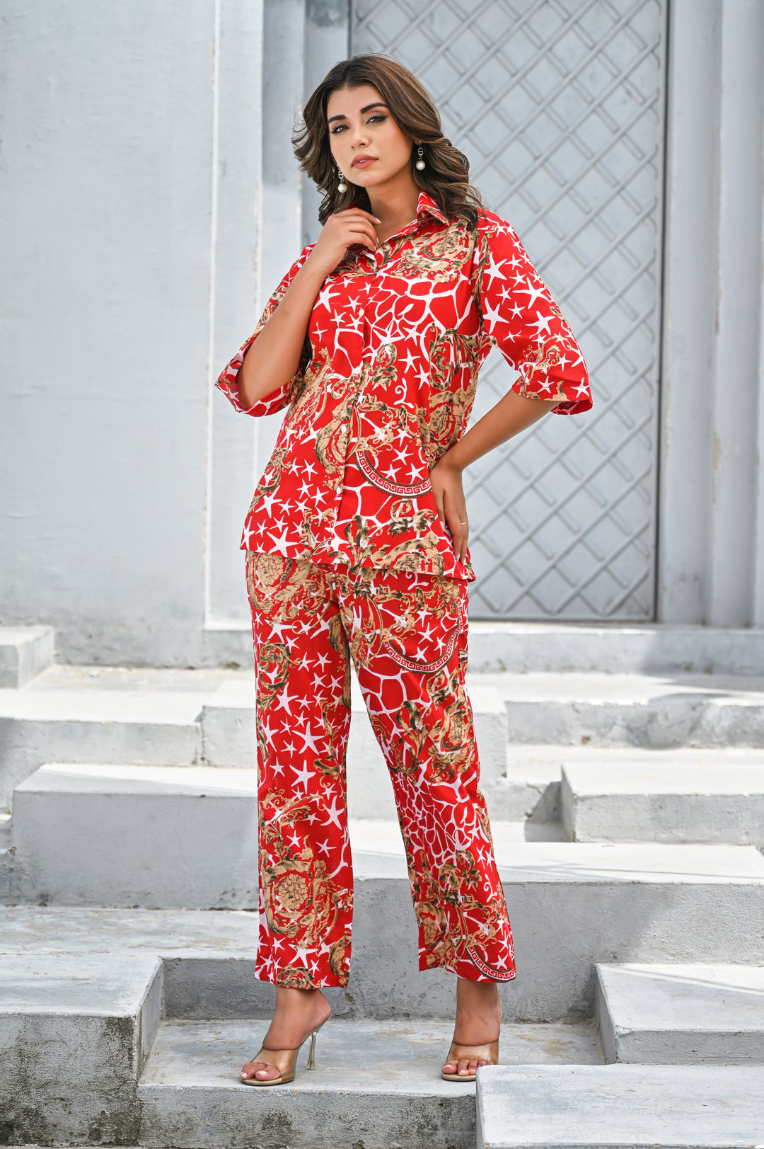 Women’s Red & Gold Baroque Print Co-ord Set