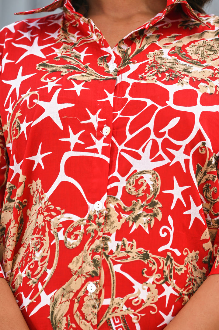 Women’s Red & Gold Baroque Print Co-ord Set