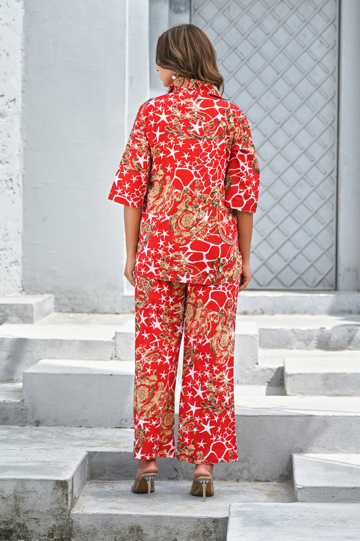 Women’s Red & Gold Baroque Print Co-ord Set