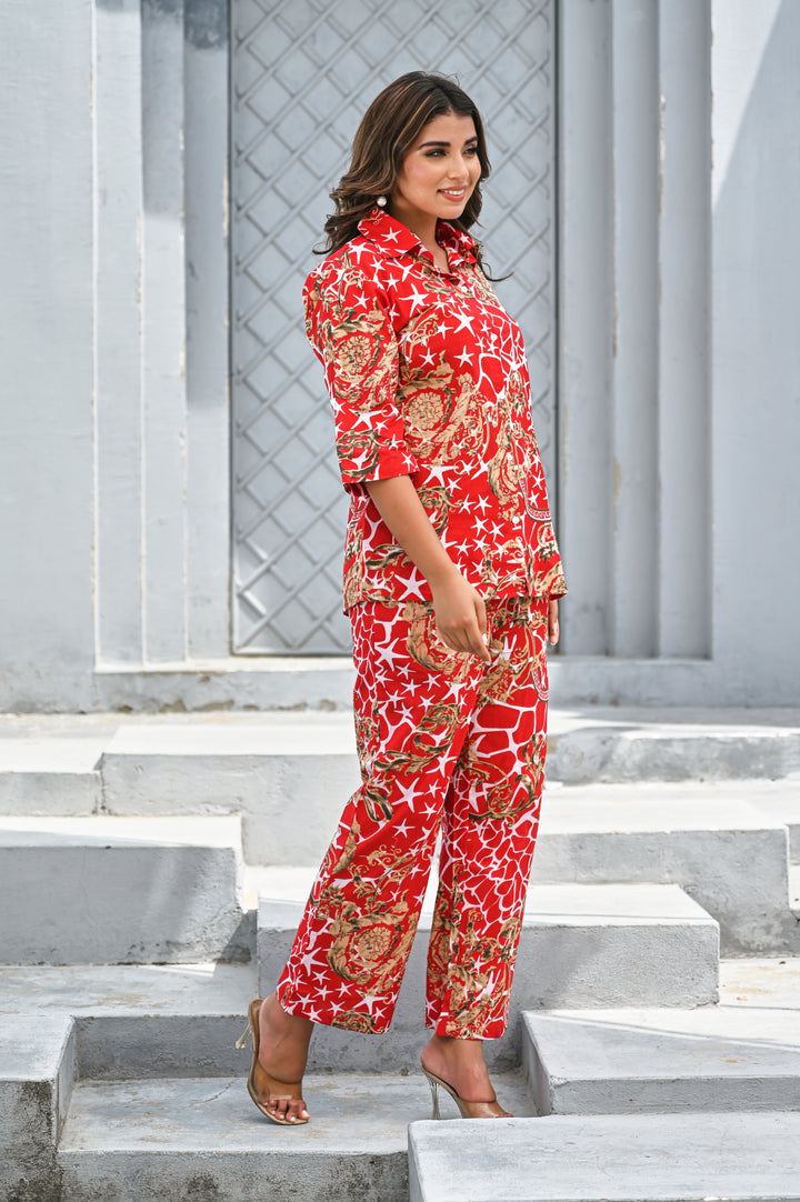 Women’s Red & Gold Baroque Print Co-ord Set
