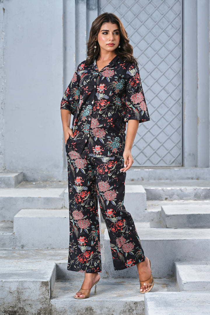Women’s Black Floral Print Co-ord Set