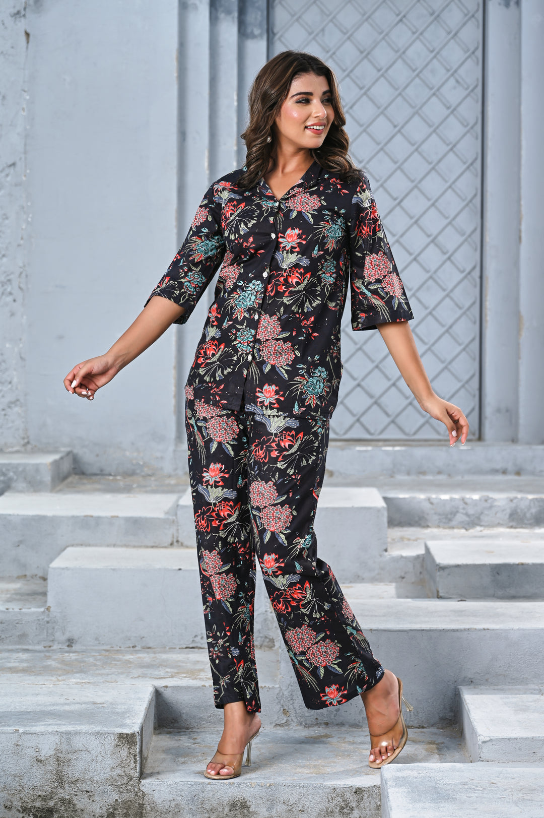 Women’s Black Floral Print Co-ord Set