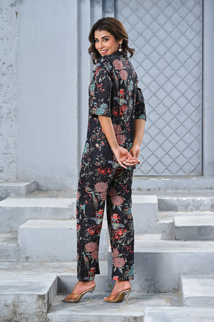 Women’s Black Floral Print Co-ord Set