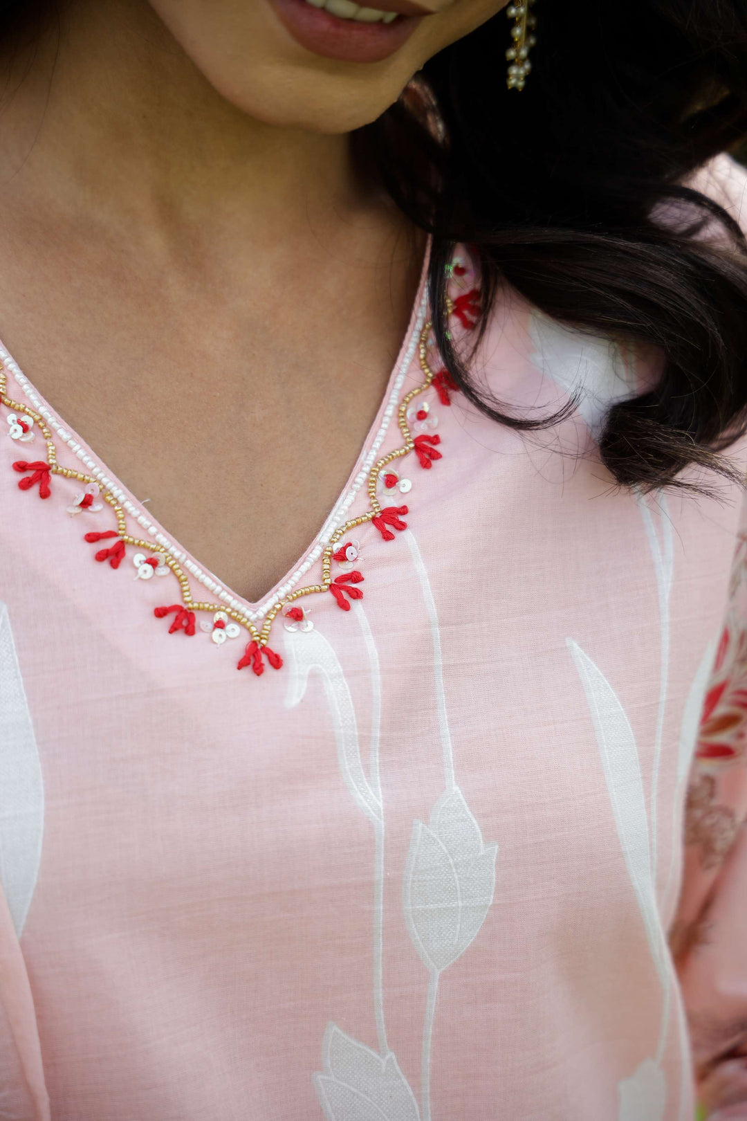 Pastel Pink Floral Print Cotton Kurta Set with Dupatta