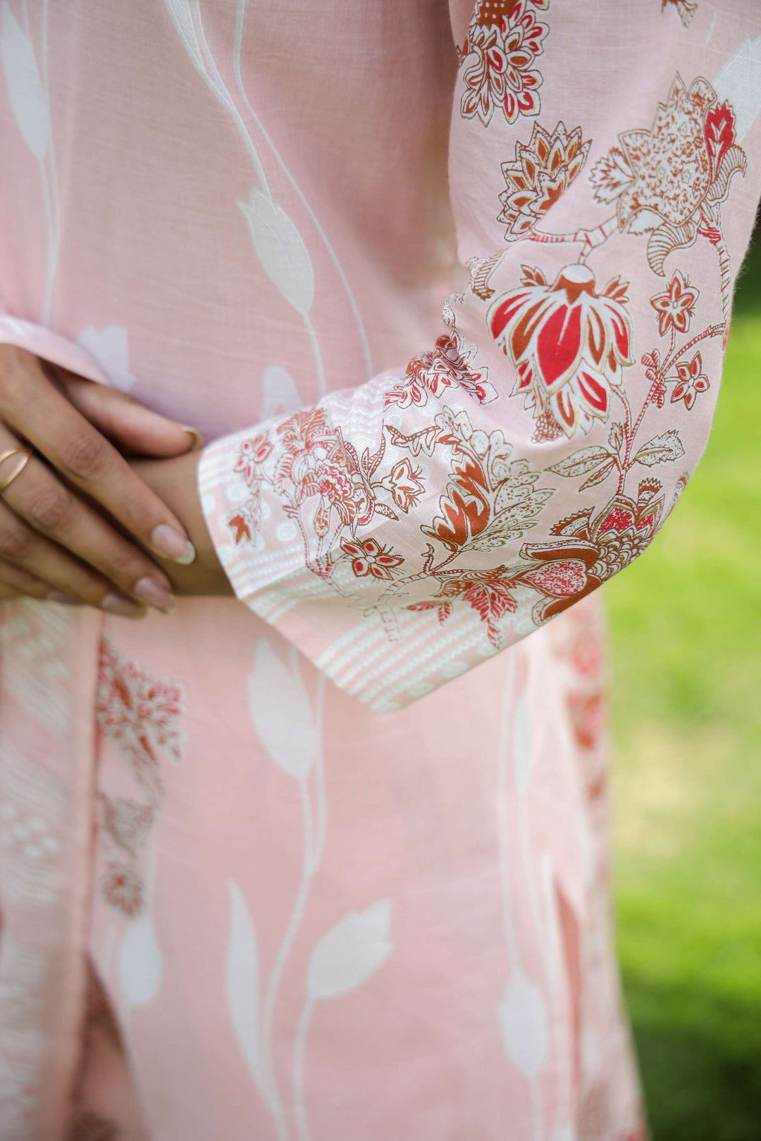 Pastel Pink Floral Print Cotton Kurta Set with Dupatta
