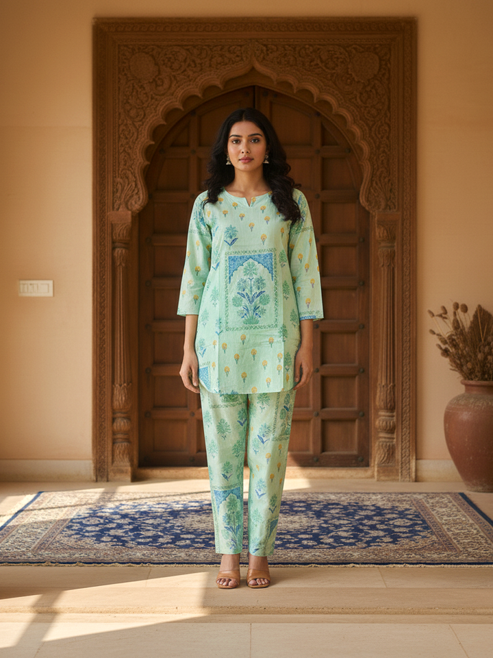 The Bohemian Print Cord Set | V-Neck Lounge Wear