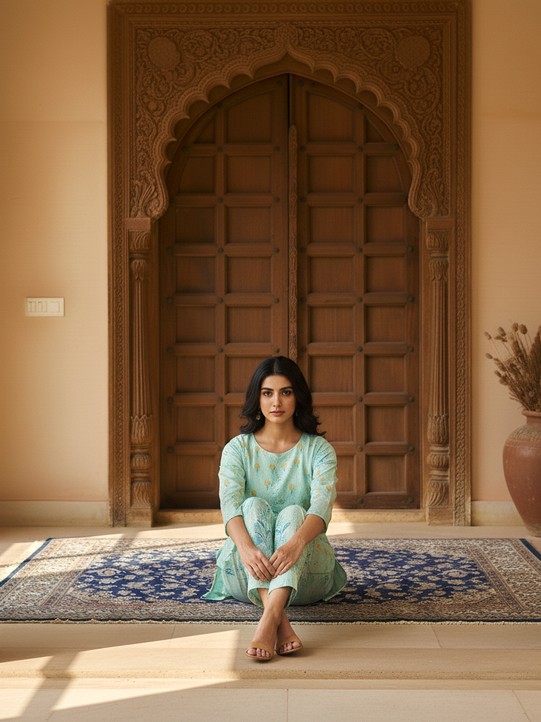 The Bohemian Print Cord Set | V-Neck Lounge Wear