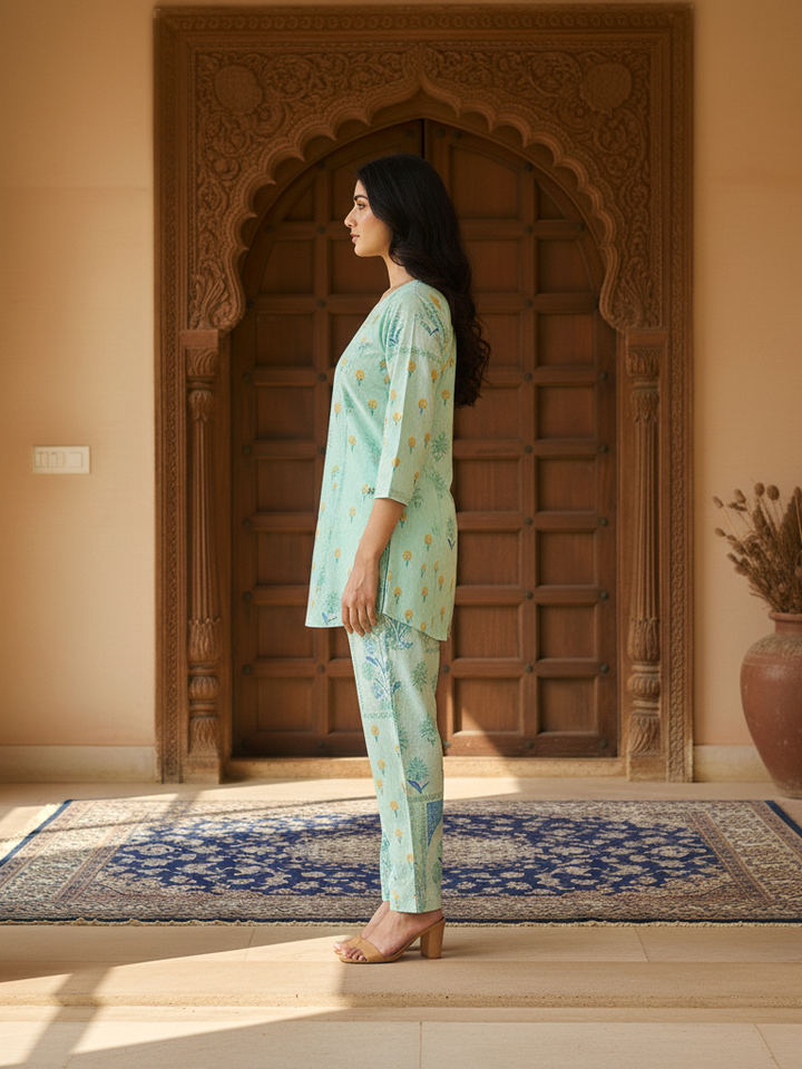 The Bohemian Print Cord Set | V-Neck Lounge Wear