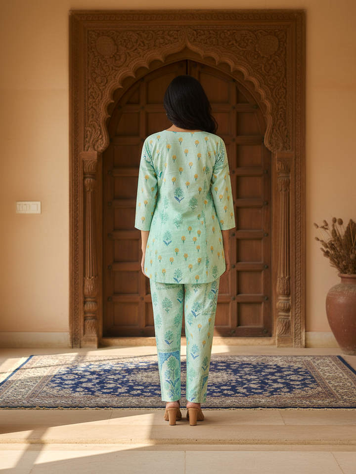 The Bohemian Print Cord Set | V-Neck Lounge Wear