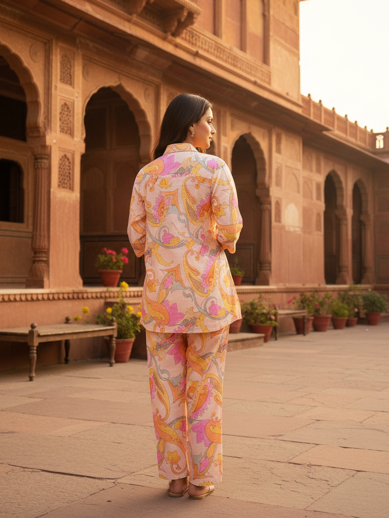 Heirloom Block Print Co-ord | Handcrafted Cotton Top & Bottoms