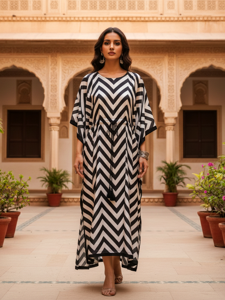 Drawstring Waist Bohemian Resort Satin Kaftan