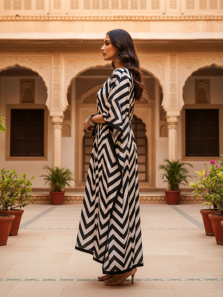 Drawstring Waist Bohemian Resort Satin Kaftan