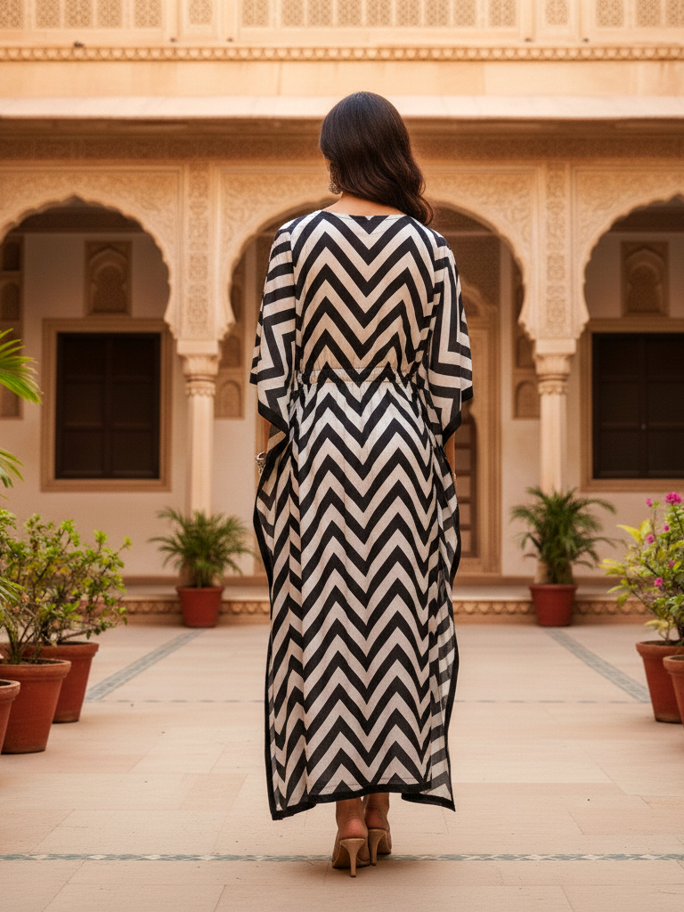 Drawstring Waist Bohemian Resort Satin Kaftan