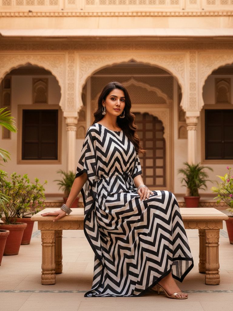 Drawstring Waist Bohemian Resort Satin Kaftan