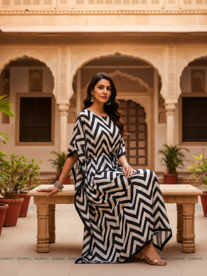 Drawstring Waist Bohemian Resort Satin Kaftan