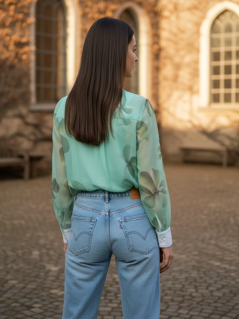Sheer Floral Print Ruffle Blouse Shirt