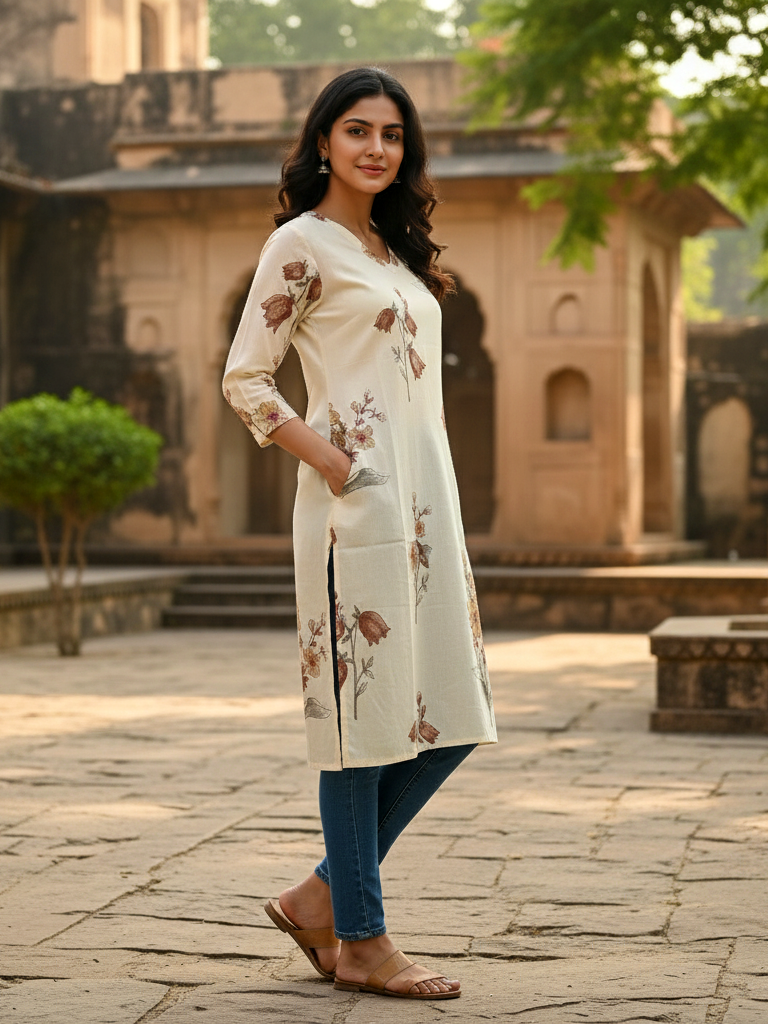 Contemporary Printed Cotton Straight Kurta