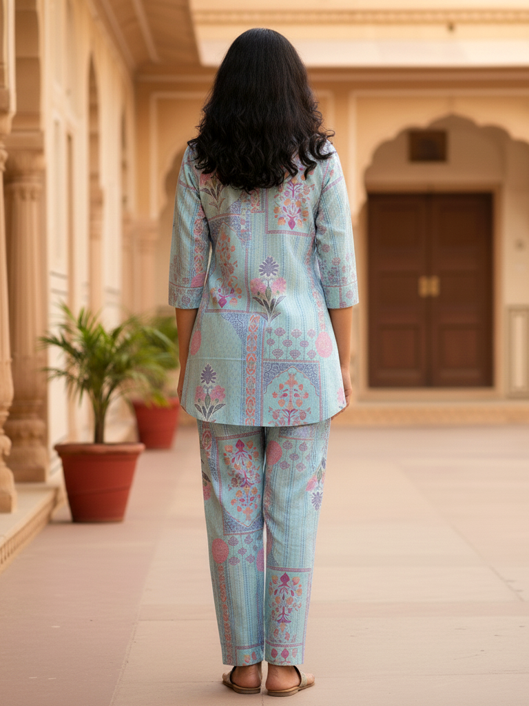 Sky Blue Printed Resort Co-ord Set