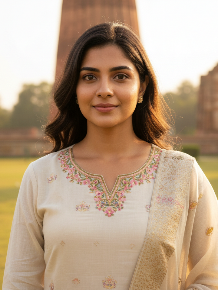 Designer Dupatta Suit with Intricate Thread and Moti Work