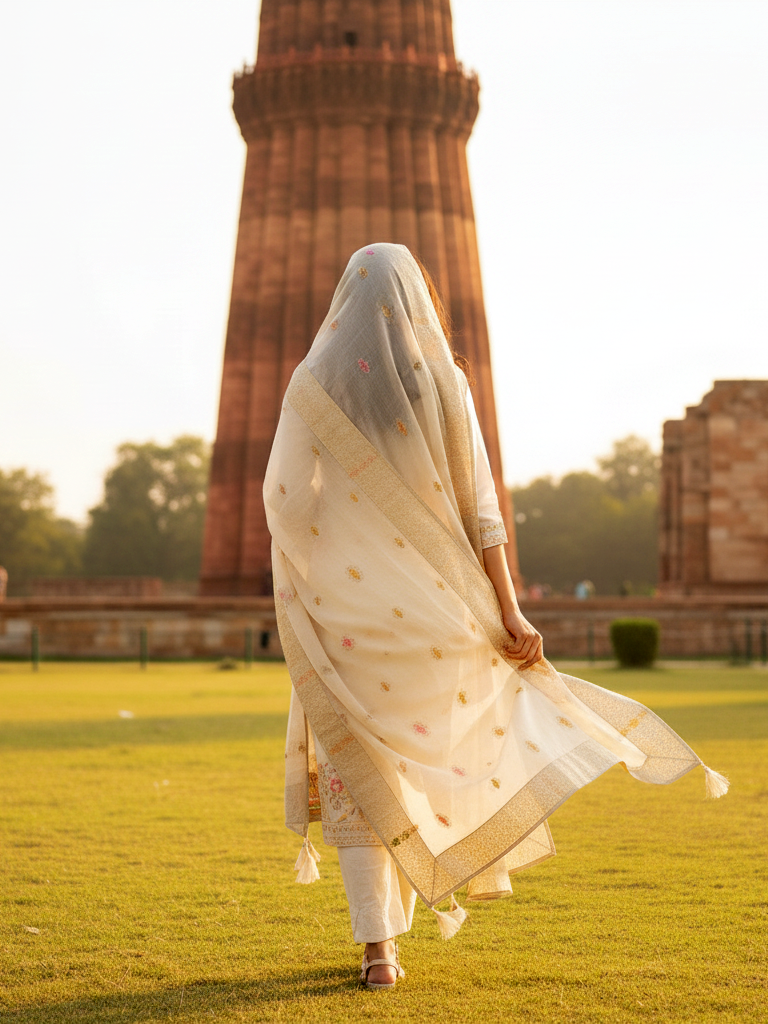 Designer Dupatta Suit with Intricate Thread and Moti Work