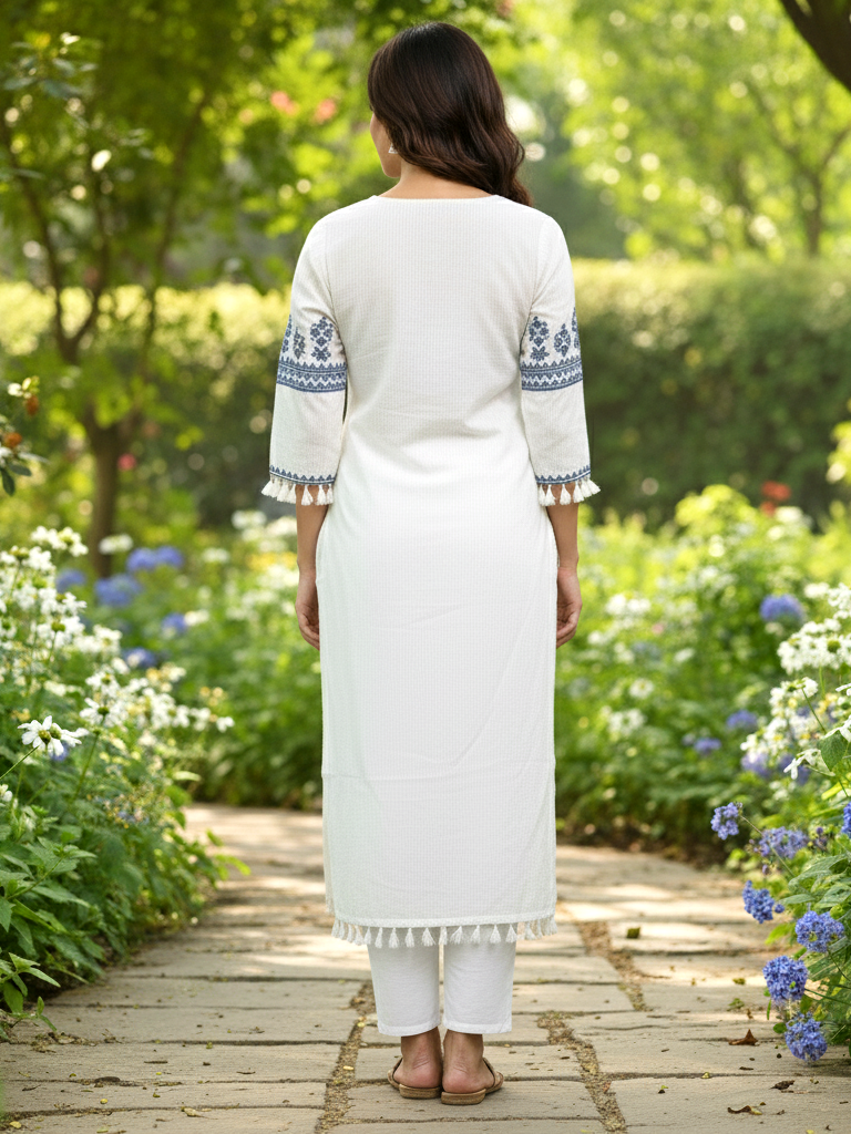Elegant White Embroidered Kurta Set
