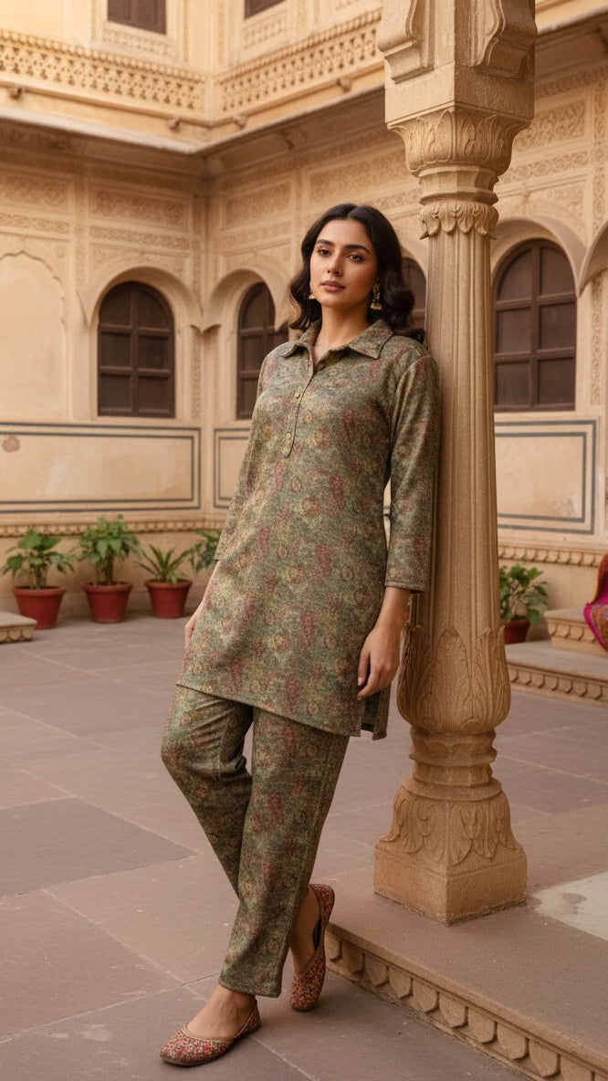 Elegant Pashmina Woolen Co-ord Set for Indian Women – Cozy Winter Style