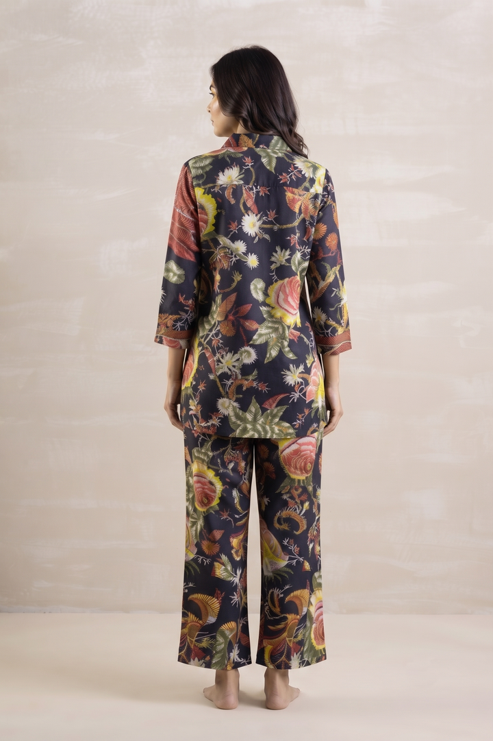 Black Floral Party Cotton Coord Set