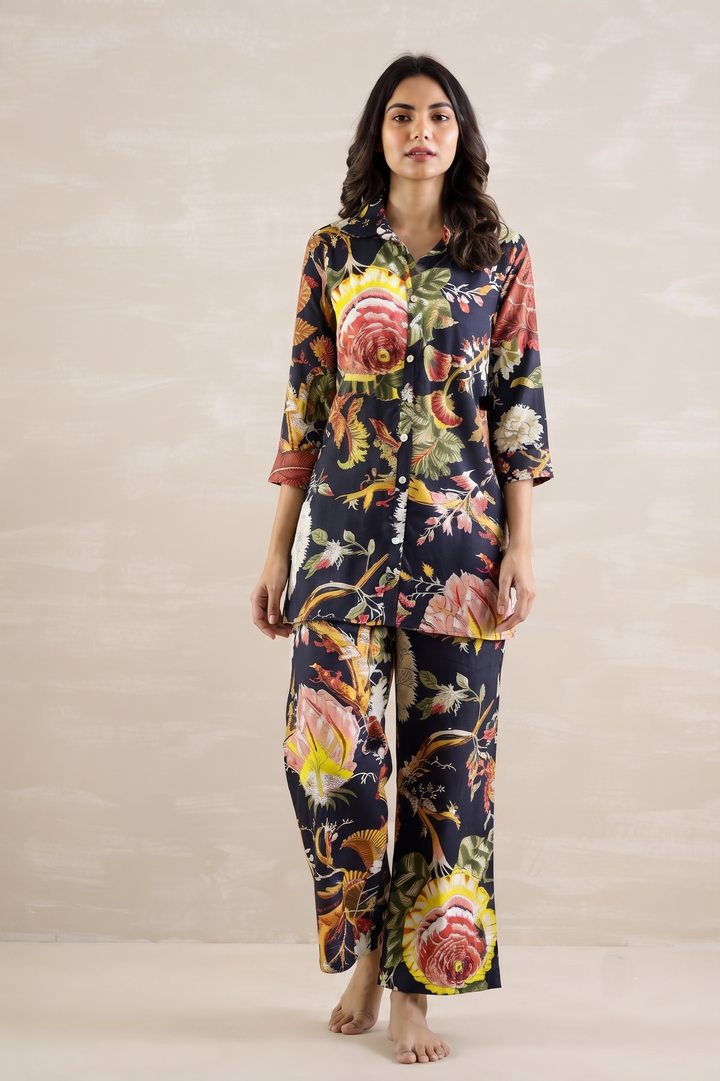 Black Floral Party Cotton Coord Set