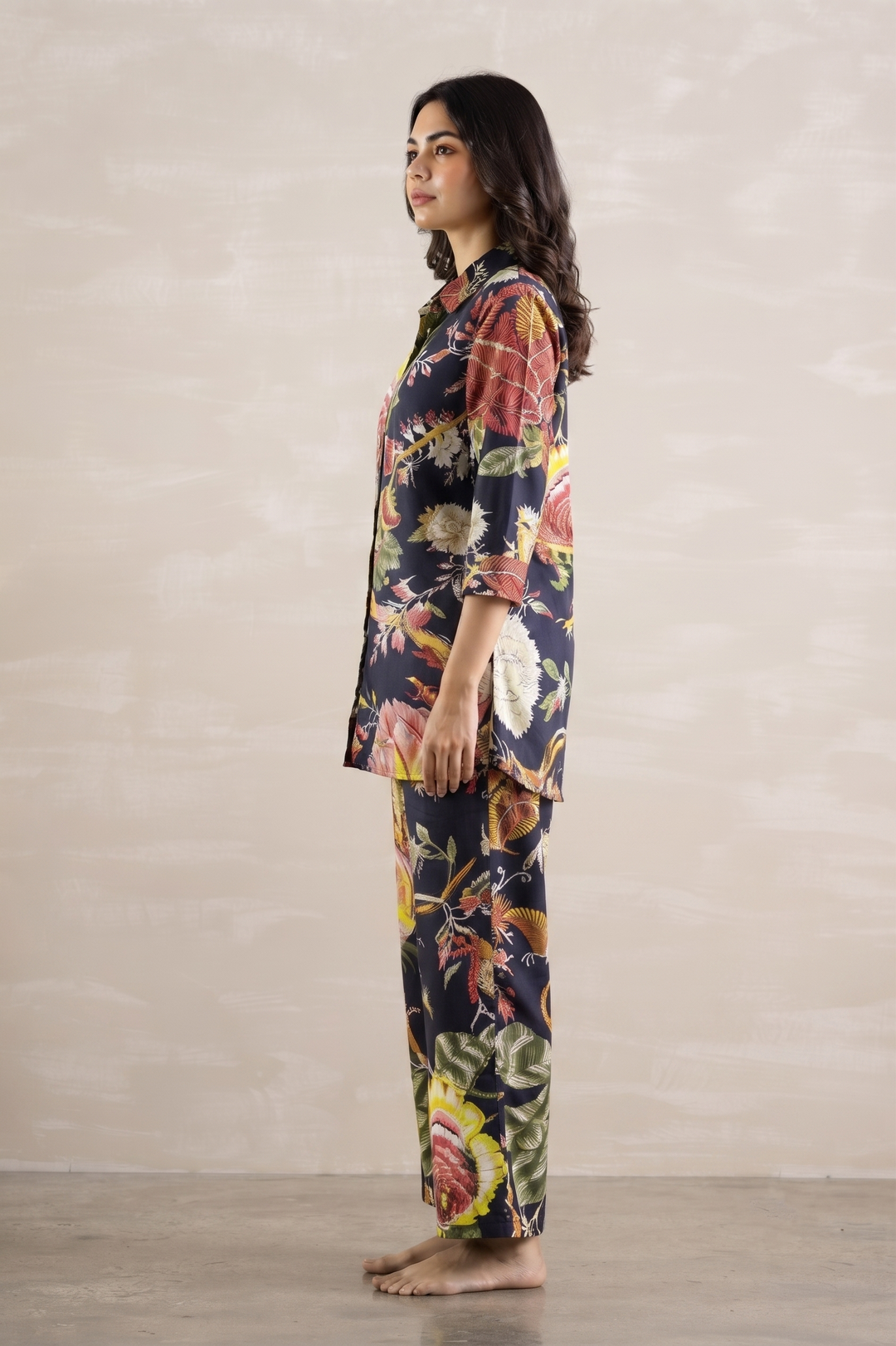 Black Floral Party Cotton Coord Set