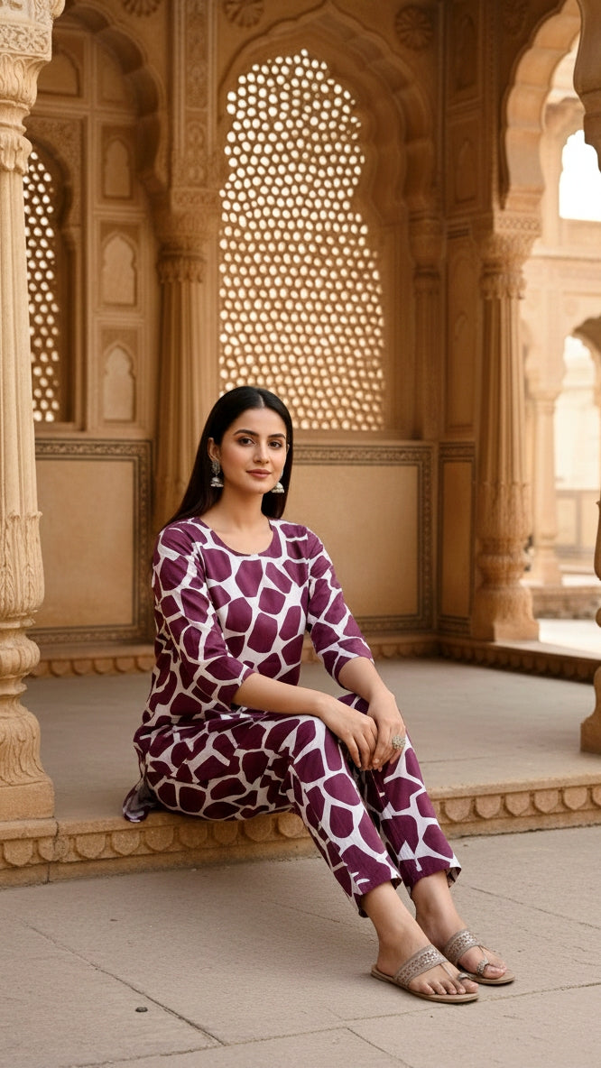 Print Cotton Co-ord Set - Top & Trousers