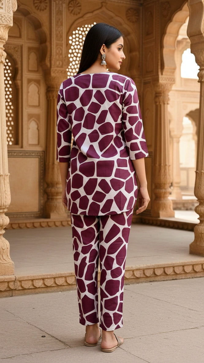 Print Cotton Co-ord Set - Top & Trousers