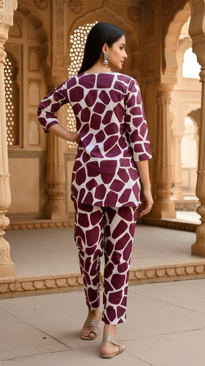 Print Cotton Co-ord Set - Top & Trousers
