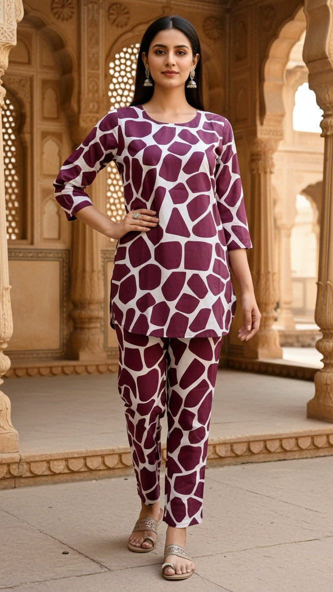 Print Cotton Co-ord Set - Top & Trousers