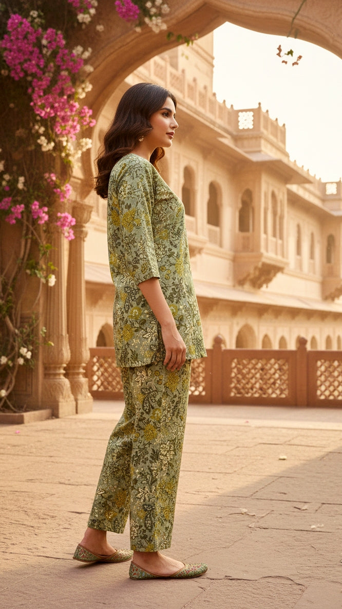 printed cotton cord set - Top & Trousers