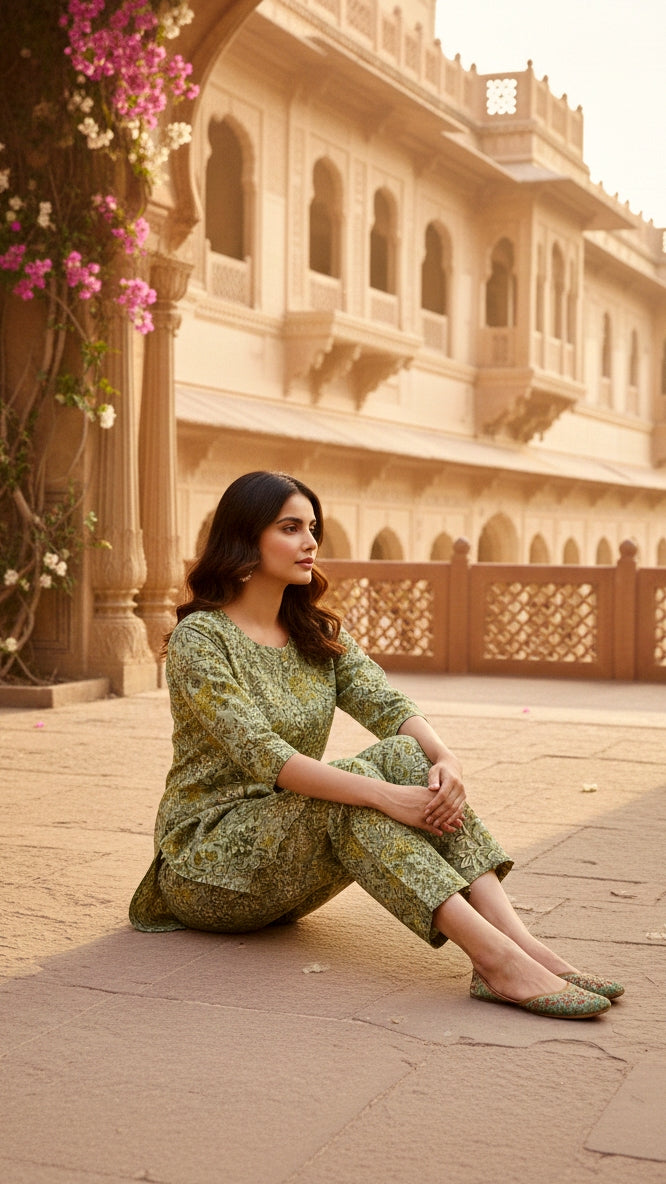 printed cotton cord set - Top & Trousers