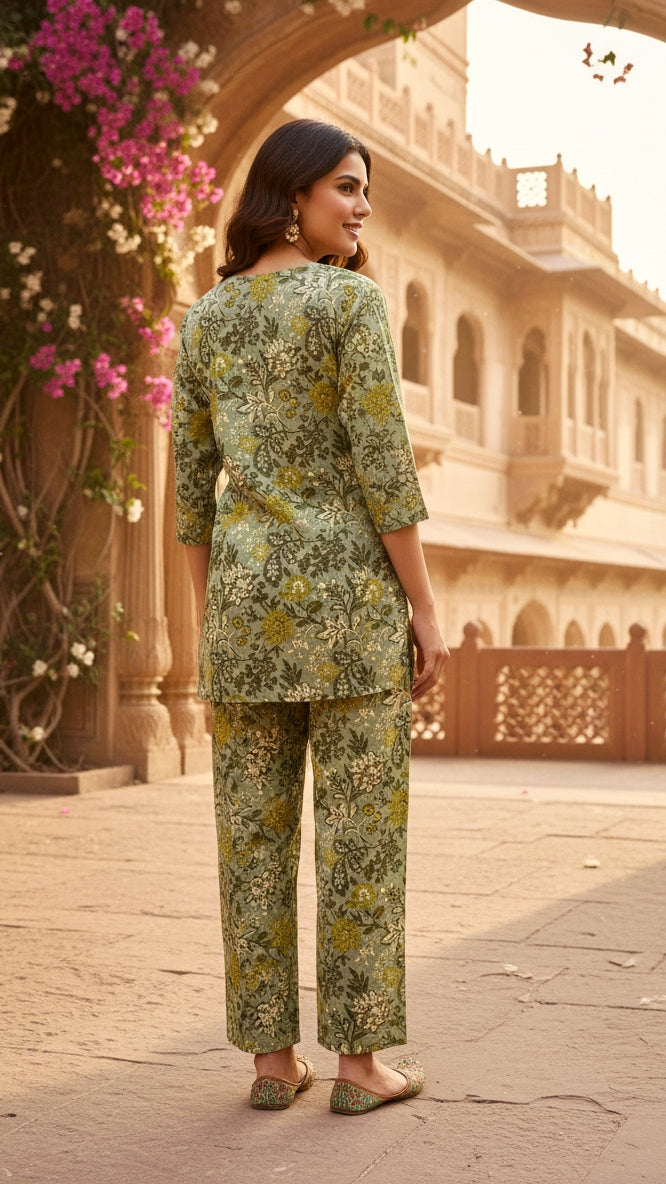 printed cotton cord set - Top & Trousers