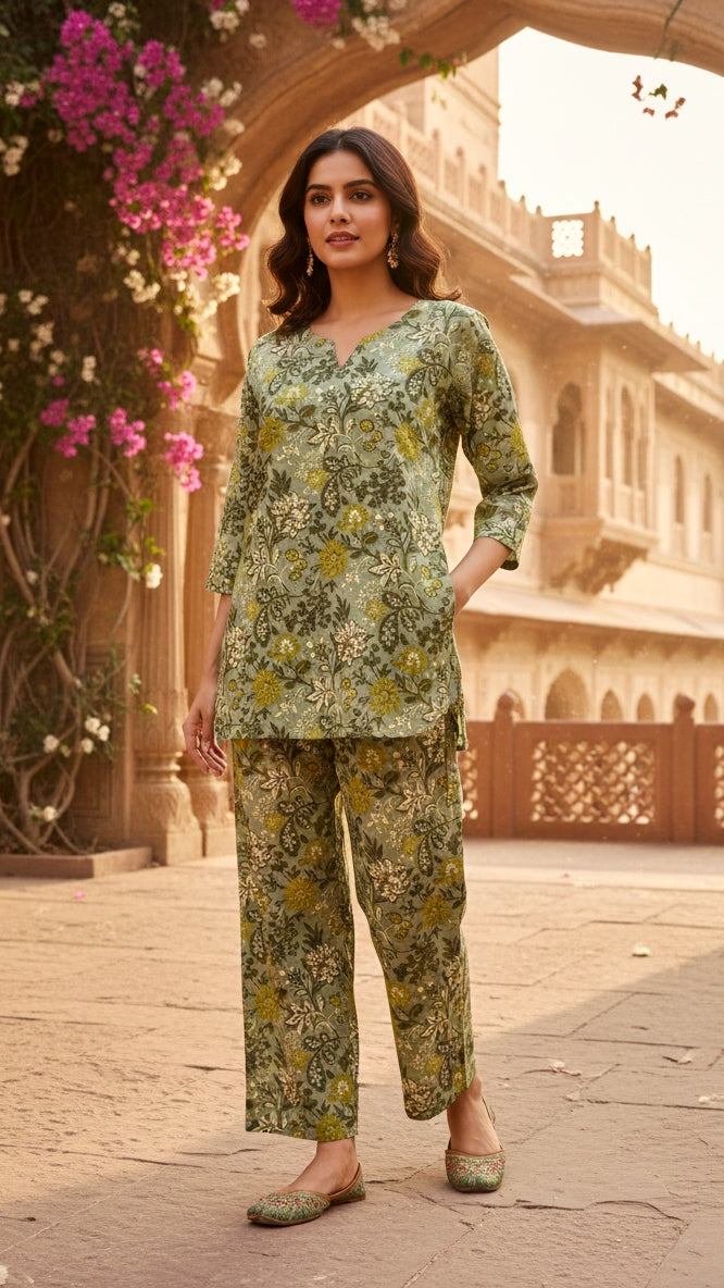 printed cotton cord set - Top & Trousers