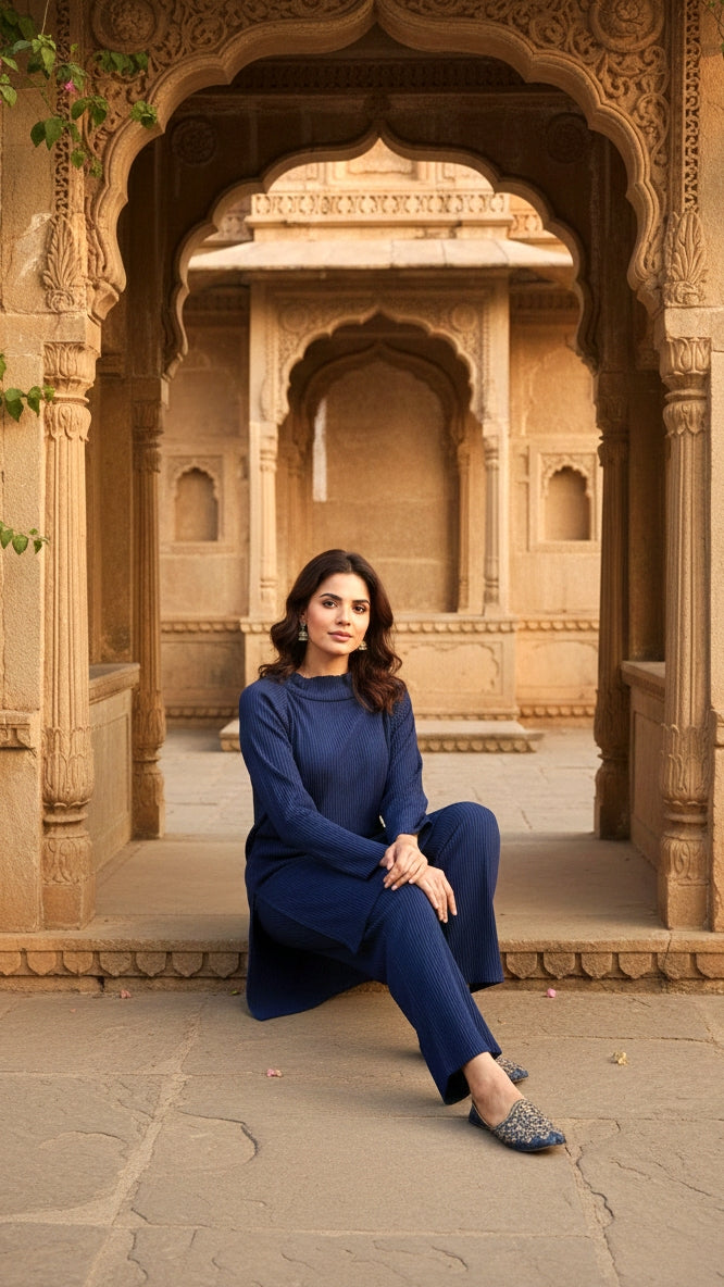 BLUE Pleated Cord Set