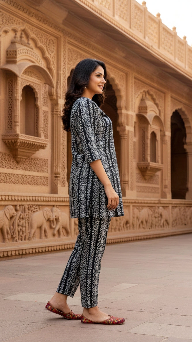 Black Party Cotton Coord Set