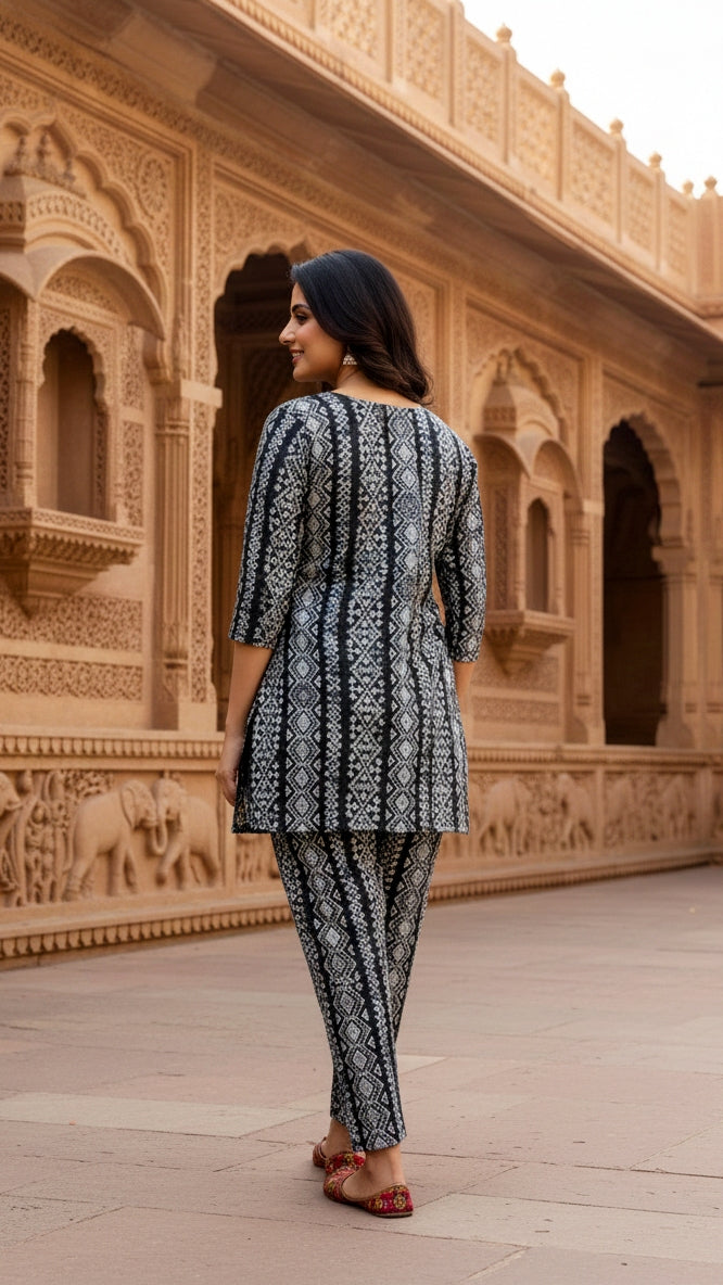 Black Party Cotton Coord Set