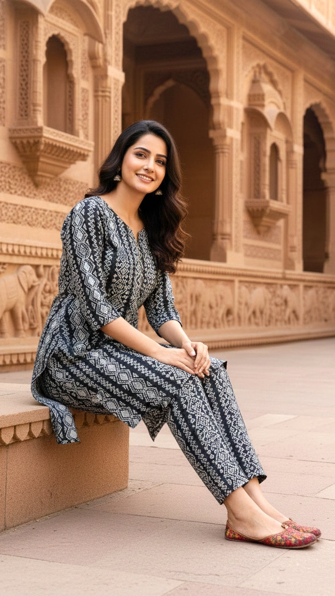 Black Party Cotton Coord Set